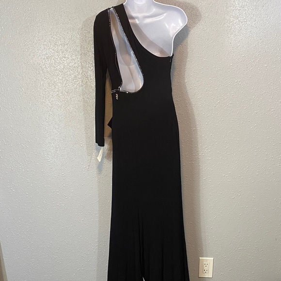 🆕 Cache x Tina Knowles Elegant Black One-Shoulder Dress with Rhinestones Zipper - Picture 11 of 12